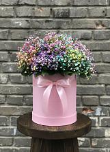 Цветочная композиция из Гипсофила и Розы в шляпной коробке в Дровосеки