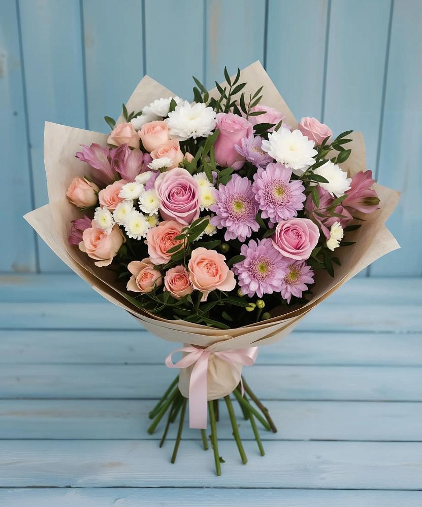 Букет цветов из: Хризантемы, Розы и Альстромерии в Дровосеки