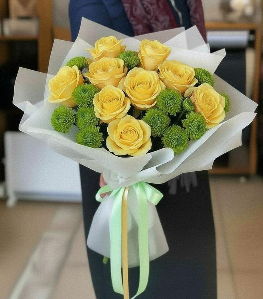 Букет цветов из: Хризантемы и Розы в Дровосеки