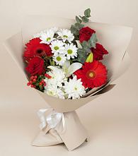 Букет цветов из:  Розы, Хризантемы, Герберы и Лилии в Дровосеки