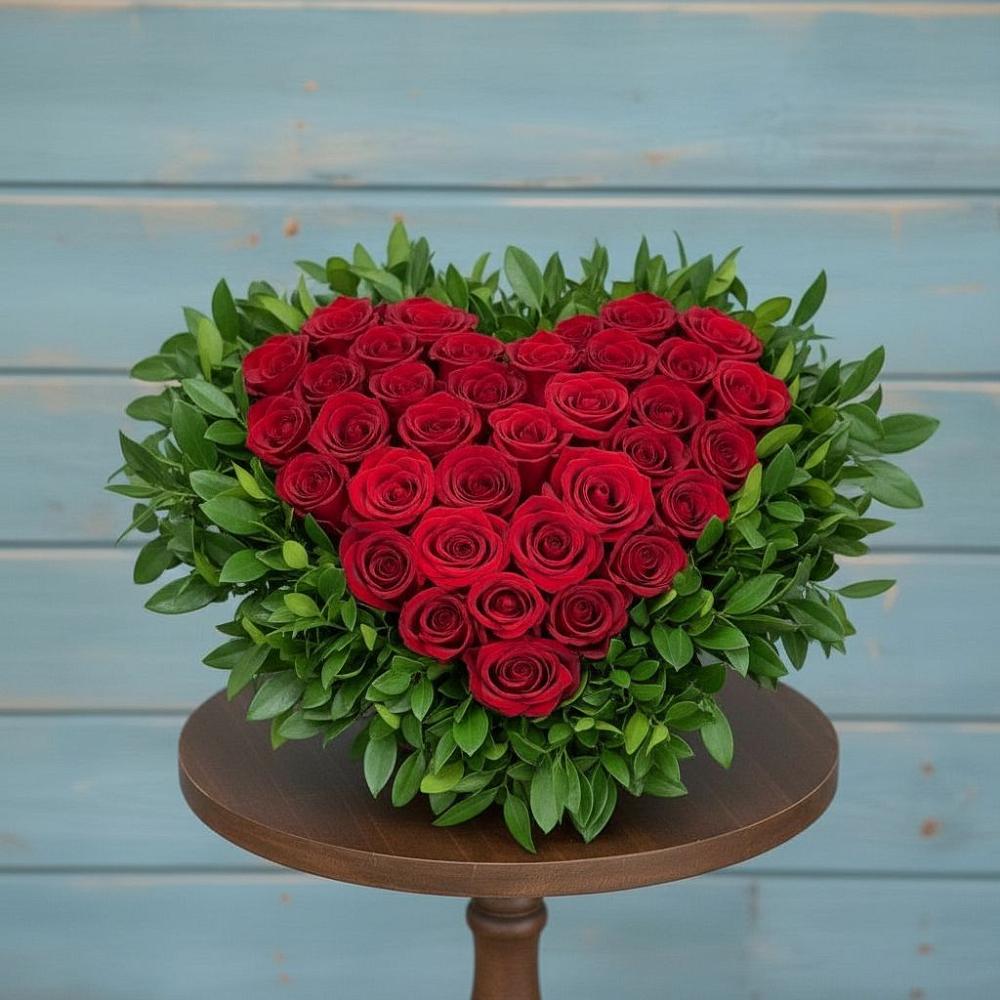 Цветочная композиция из Розы в виде сердца в Дровосеки