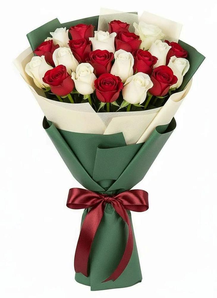 Букет Микс из красных и белых роз в Дровосеки