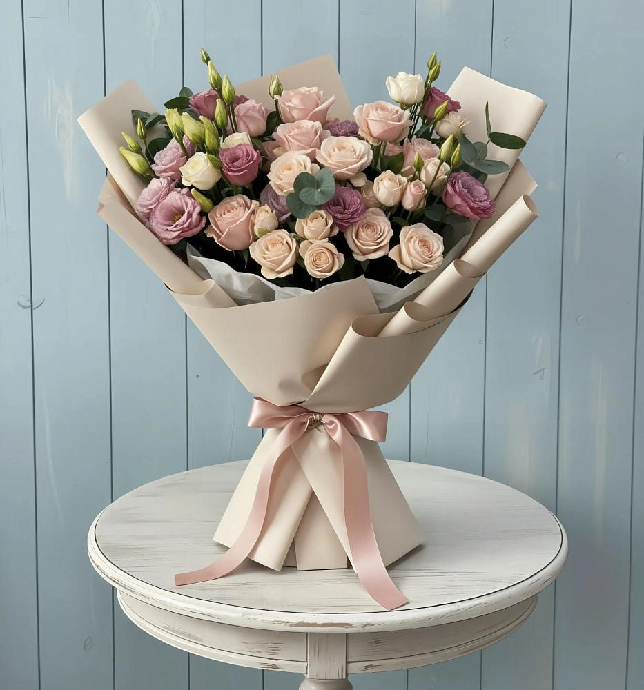 Букет цветов из: Розы и Лизиантусы в Дровосеки