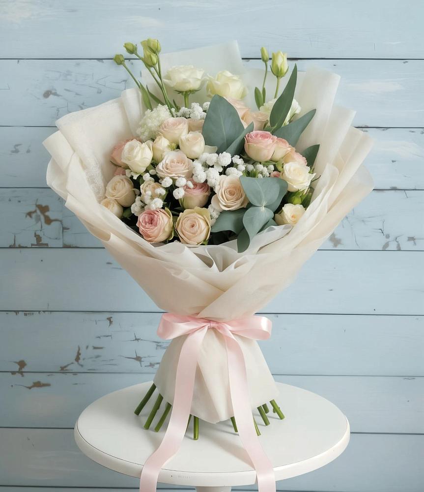 Букет цветов из: Розы и Лизиантусы в Дровосеки