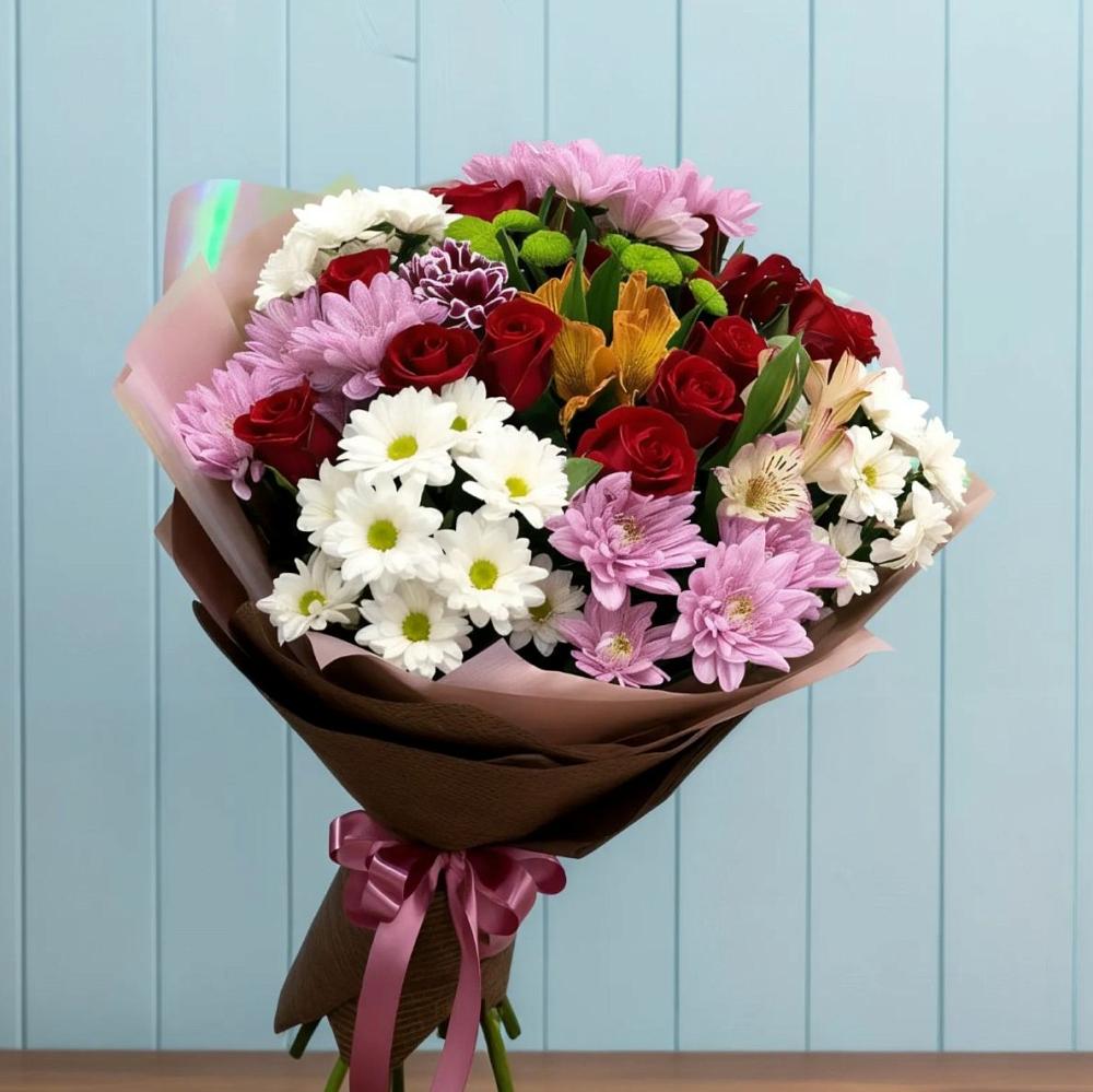 Букет цветов из: Розы, Хризантемы и Альстромерии в Дровосеки