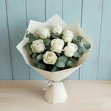 Букет Белые розы в Эвкалипте #REPLACE_PRED# Дровосеки